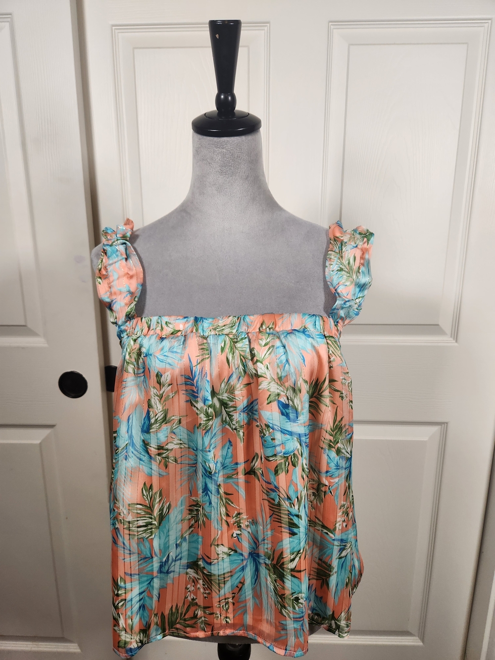 Girls Tropical Print Peach & Blue Sundress